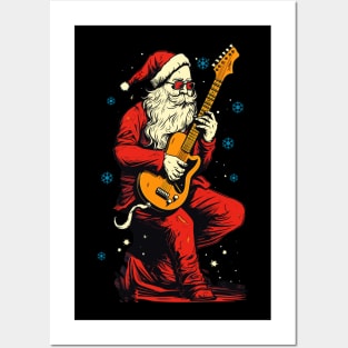 Christmas Guitar Gift Santa Claus Guitarist Funny Guitar Posters and Art